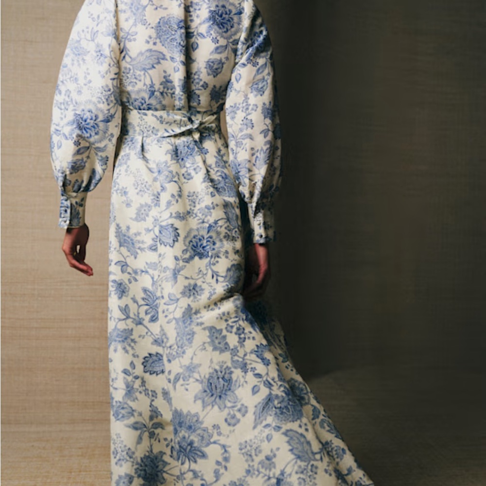 Women's Floral Print Shirt Dress - Blue on Cream - Picture 3 of 5
